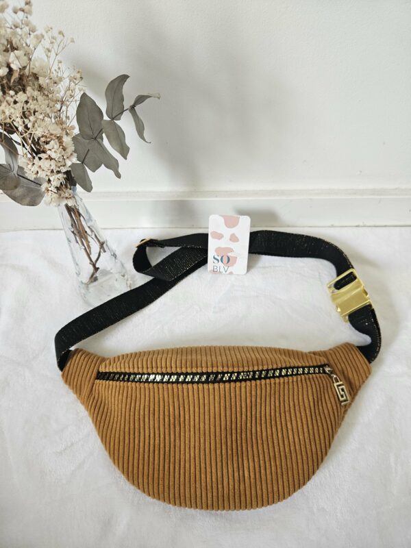 Sac Banane velours côtelé moutarde intérieur coton fleuri