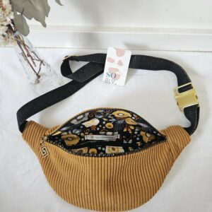 Sac Banane velours côtelé moutarde intérieur coton fleuri