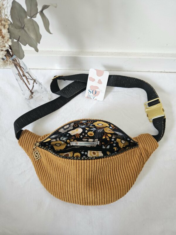 Sac Banane velours côtelé moutarde intérieur coton fleuri – Image 2