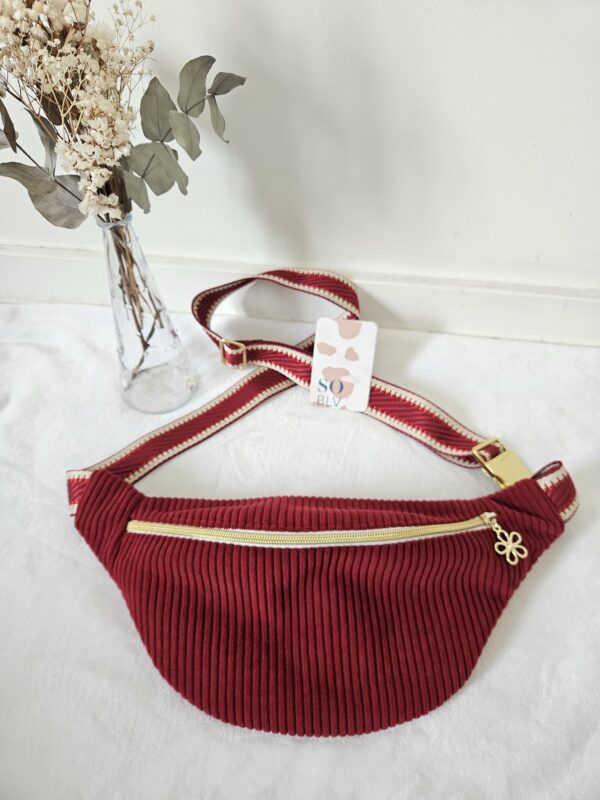Sac Banane velours côtelé bordeaux intérieur fleuri
