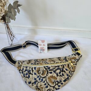 Sac Banane coton indien matelassé bleu et beige