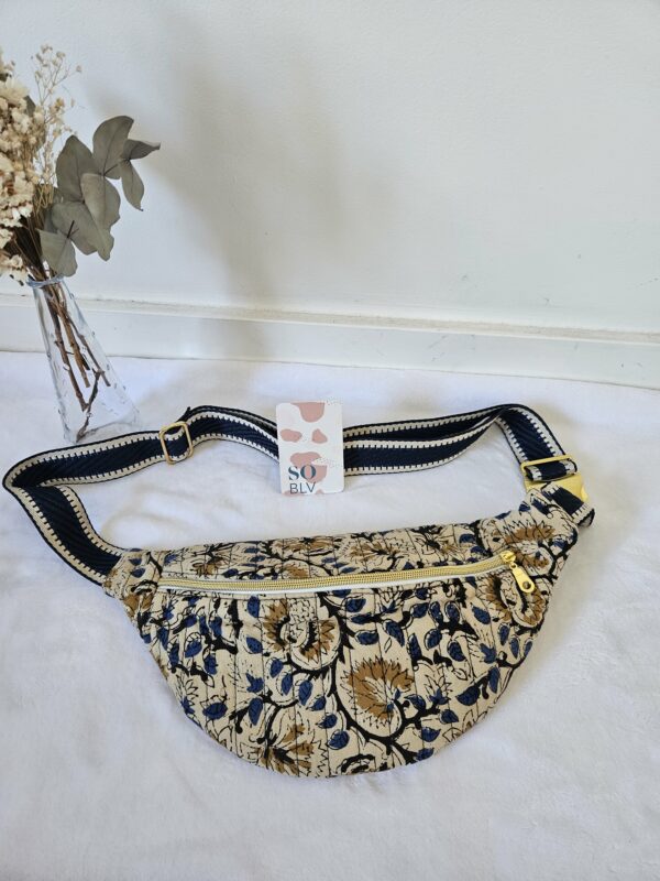 Sac Banane coton indien matelassé bleu et beige