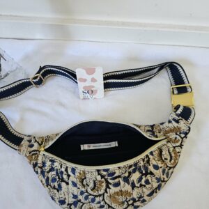 Sac Banane coton indien matelassé bleu et beige