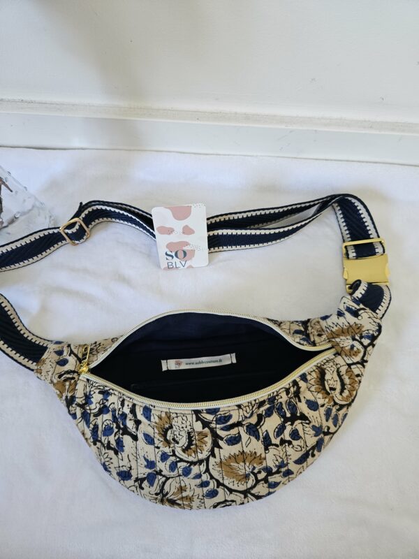 Sac Banane coton indien matelassé bleu et beige – Image 2
