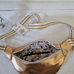 Sac Banane simili-cuir orangé brillant intérieur fleuri