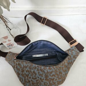 Sac Banane coton bleu jean et marron imprimé léopard