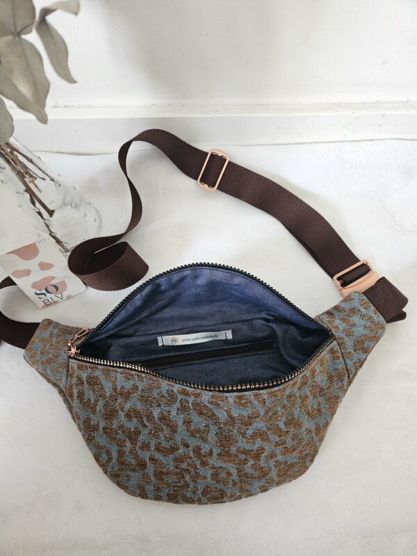 Sac Banane coton bleu jean et marron imprimé léopard – Image 2