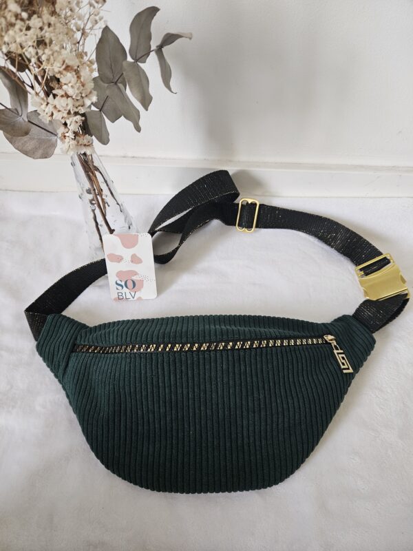 Sac Banane velours côtelé vert foncé intérieur fleuri
