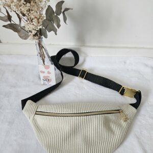 Sac Banane velours côtelé beige intérieur coton fleuri