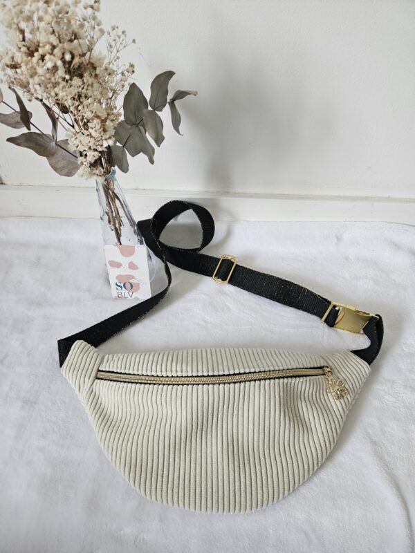 Sac Banane velours côtelé beige intérieur coton fleuri