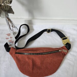 Sac Banane velours côtelé terracotta intérieur fleuri