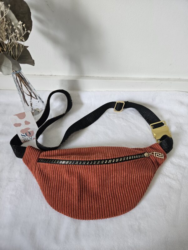Sac Banane velours côtelé terracotta intérieur fleuri