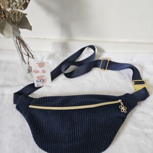 Sac Banane velours côtelé bleu marine intérieur imprimé savane