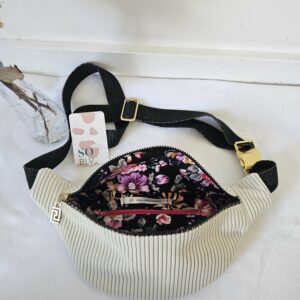 Sac Banane velours côtelé beige intérieur fleuri