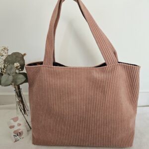 Sac Cabas en velours côtelé rose intérieur coton