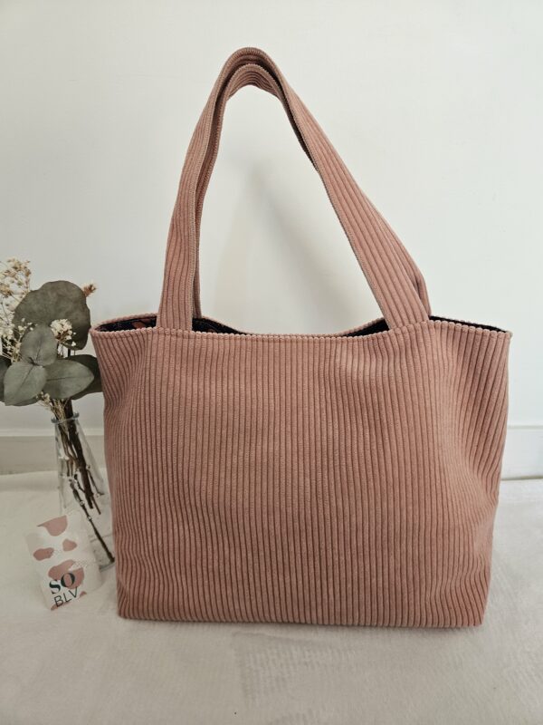 Sac Cabas en velours côtelé rose intérieur coton