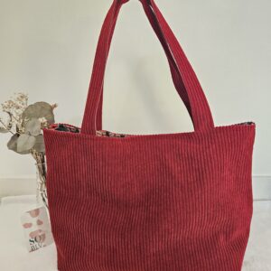 Sac Cabas en velours côtelé bordeaux intérieur coton indien