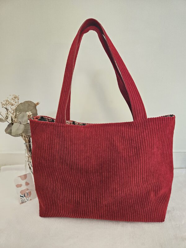 Sac Cabas en velours côtelé bordeaux intérieur coton indien