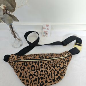 Sac Banane velours côtelé imprimé léopard intérieur coton noir