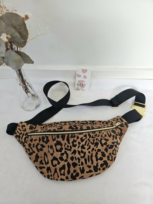 Sac Banane velours côtelé imprimé léopard intérieur coton noir