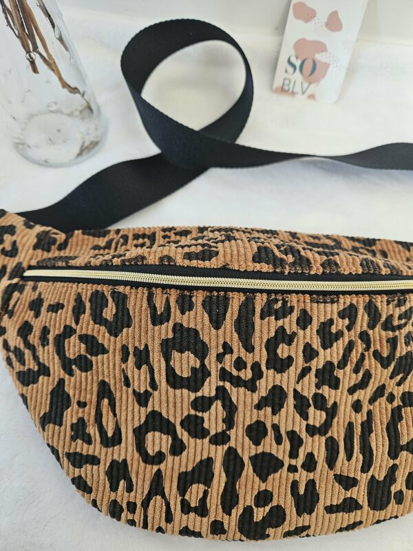 Sac Banane velours côtelé imprimé léopard intérieur coton noir – Image 3