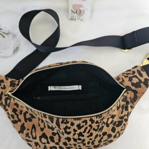 Sac Banane velours côtelé imprimé léopard intérieur coton noir