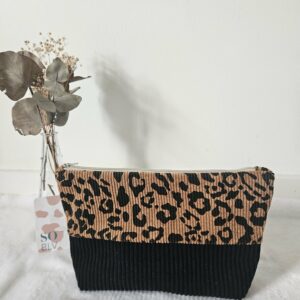 Pochette Girly en velours imprimé léopard et velours côtelé noir