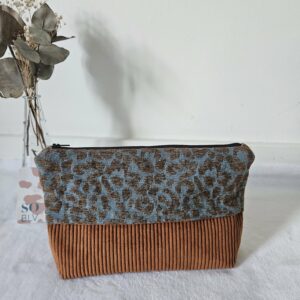 Pochette Girly en coton imprimé léopard et velours côtelé camel