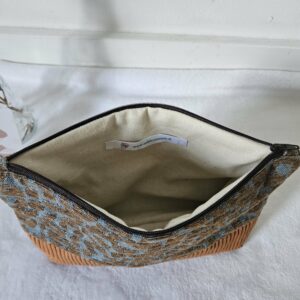 Pochette Girly en coton imprimé léopard et velours côtelé camel