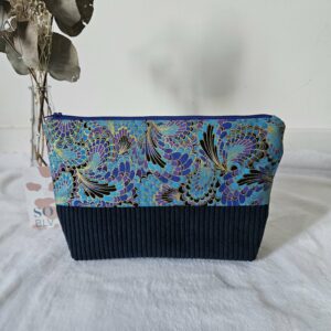 Pochette Girly en tissu imprimé Japonisant et velours côtelé marine