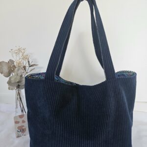 Sac Cabas en velours côtelé bleu marine intérieur coton