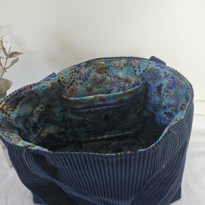 Sac Cabas en velours côtelé bleu marine intérieur coton