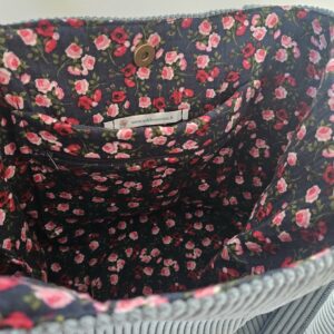 Sac Cabas en velours côtelé bleu clair intérieur double gaze de coton