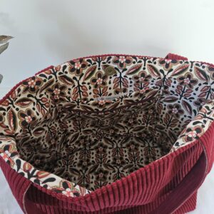 Sac Cabas en velours côtelé bordeaux intérieur coton