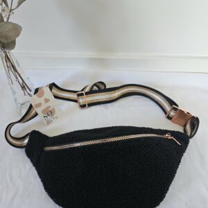 Sac Banane teddy peluche noir intérieur coton