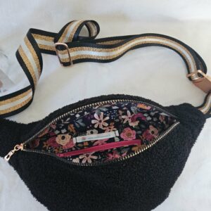 Sac Banane teddy peluche noir intérieur coton