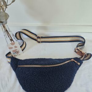 Sac Banane curly bouclette marine intérieur coton / rose gold