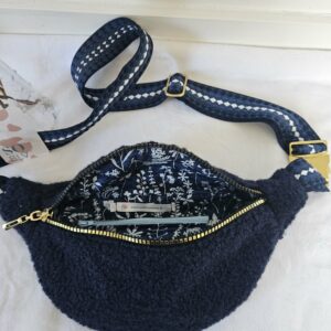 Sac Banane curly bouclette marine intérieur coton / doré