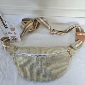 Sac Banane velours côtelé beige irisé doré intérieur coton
