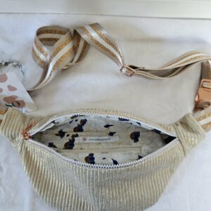 Sac Banane velours côtelé beige irisé doré intérieur coton