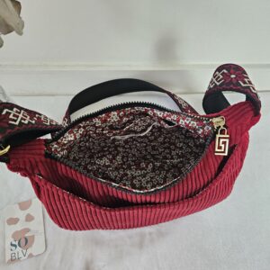 Sac Diane en velours côtelé rouge intérieur coton fleuri