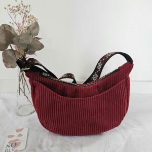 Sac Diane en velours côtelé rouge intérieur coton fleuri