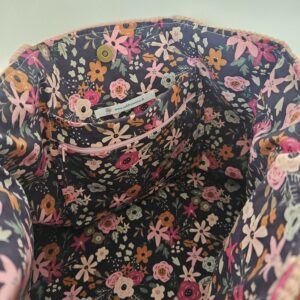 Sac Cabas en velours côtelé rose intérieur coton fleuri