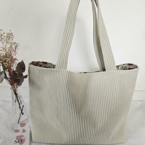 Sac Cabas en velours côtelé beige intérieur coton fleuri
