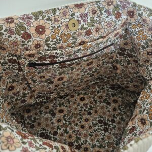 Sac Cabas en velours côtelé beige intérieur coton fleuri