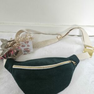 Sac Banane velours côtelé vert intérieur coton imprimé estival