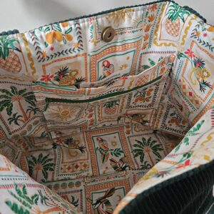 Sac Cabas en velours côtelé vert foncé intérieur coton imprimé estival