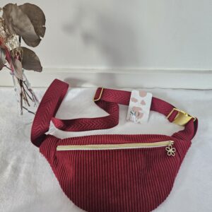 Sac Banane velours côtelé bordeaux intérieur coton fleuri