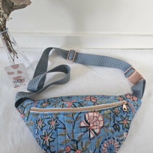Sac Banane coton indien matelassé bleu clair et rose