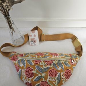 Sac Banane coton indien matelassé jaune moutarde et rose